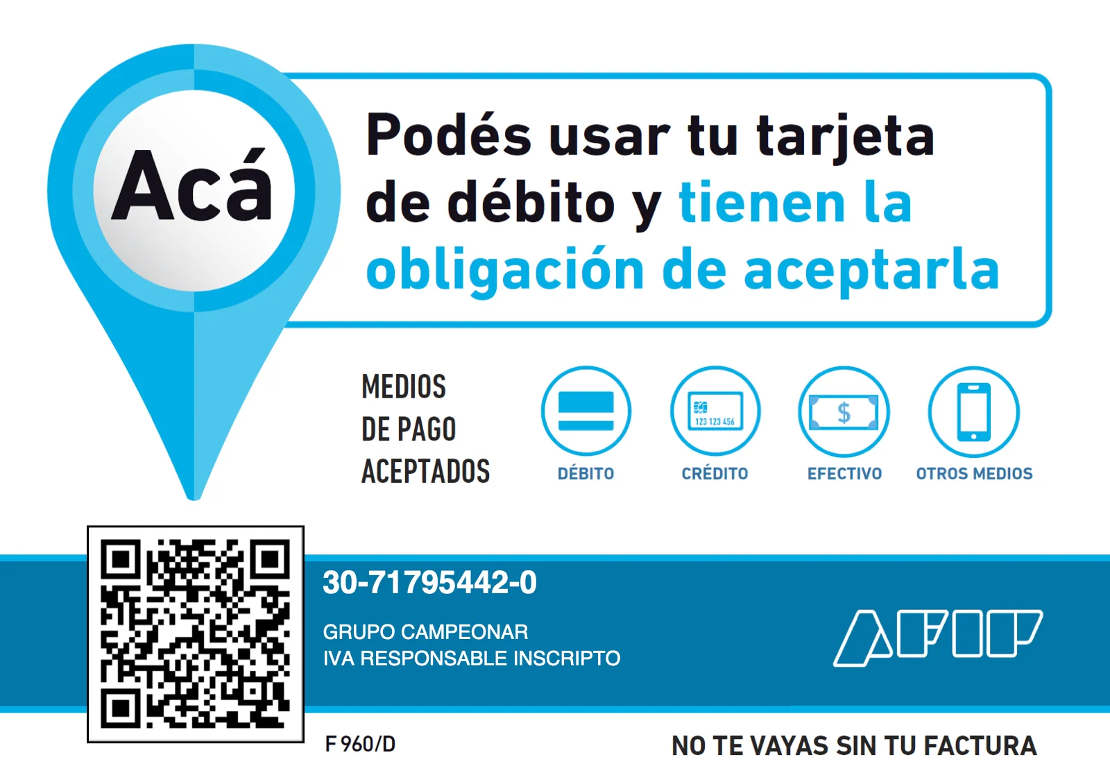 Formulario 960/D de ARCA: CUIT 30-71795442-0, Grupo Campeonar, IVA Responsable Inscripto